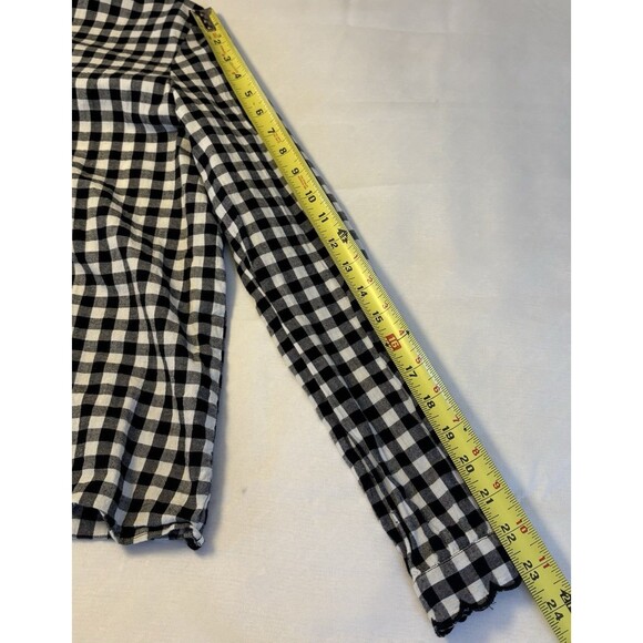 SEZANE Louise Button Up Shirt Black White Gingham 38 Ruffle Cotton Plaid Classic - Picture 12 of 14